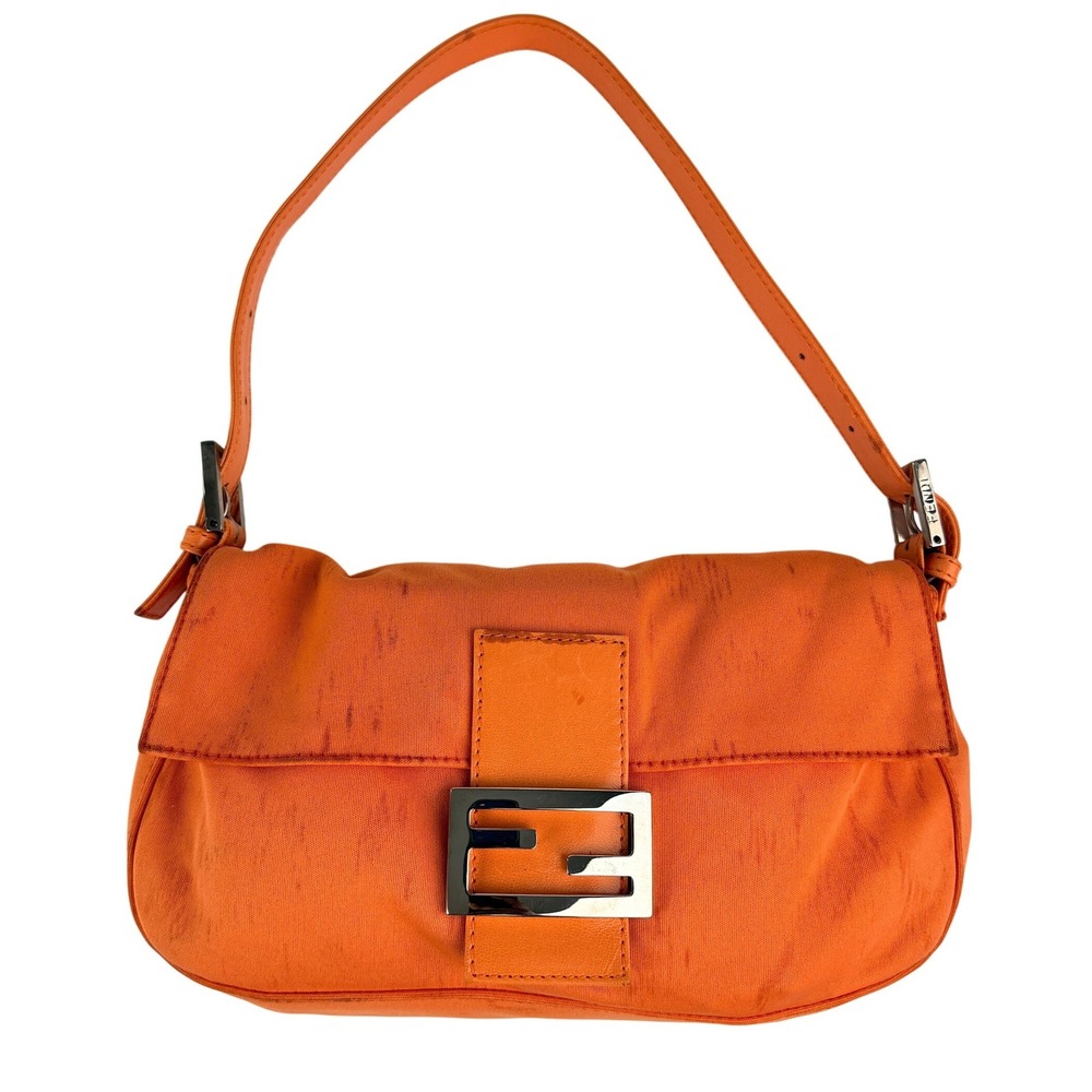 Authentic Fendi Mamma Baguette Bag Orange Cotton Jersey Vintage Shoulder Bag Y2K